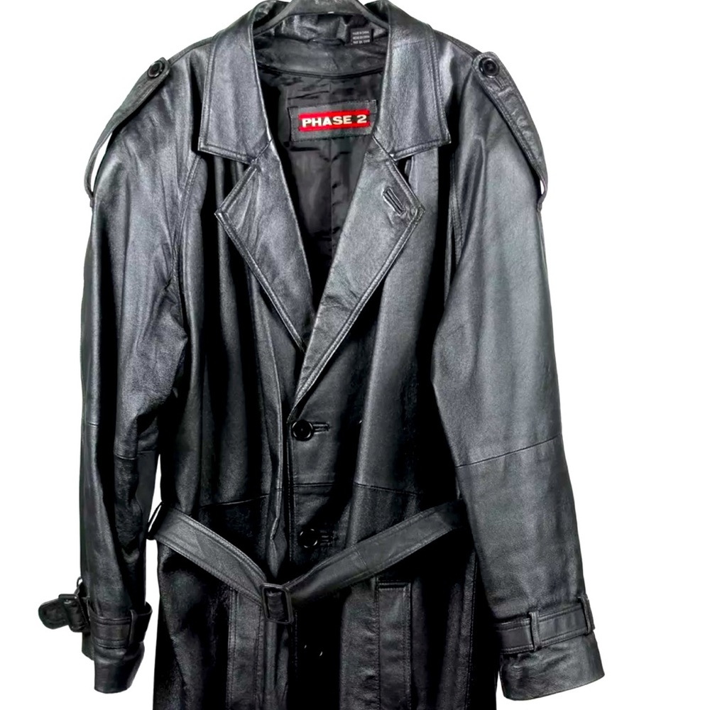 New old stock fab designer Phase 2 Mens Vintage Trench Coat Black L